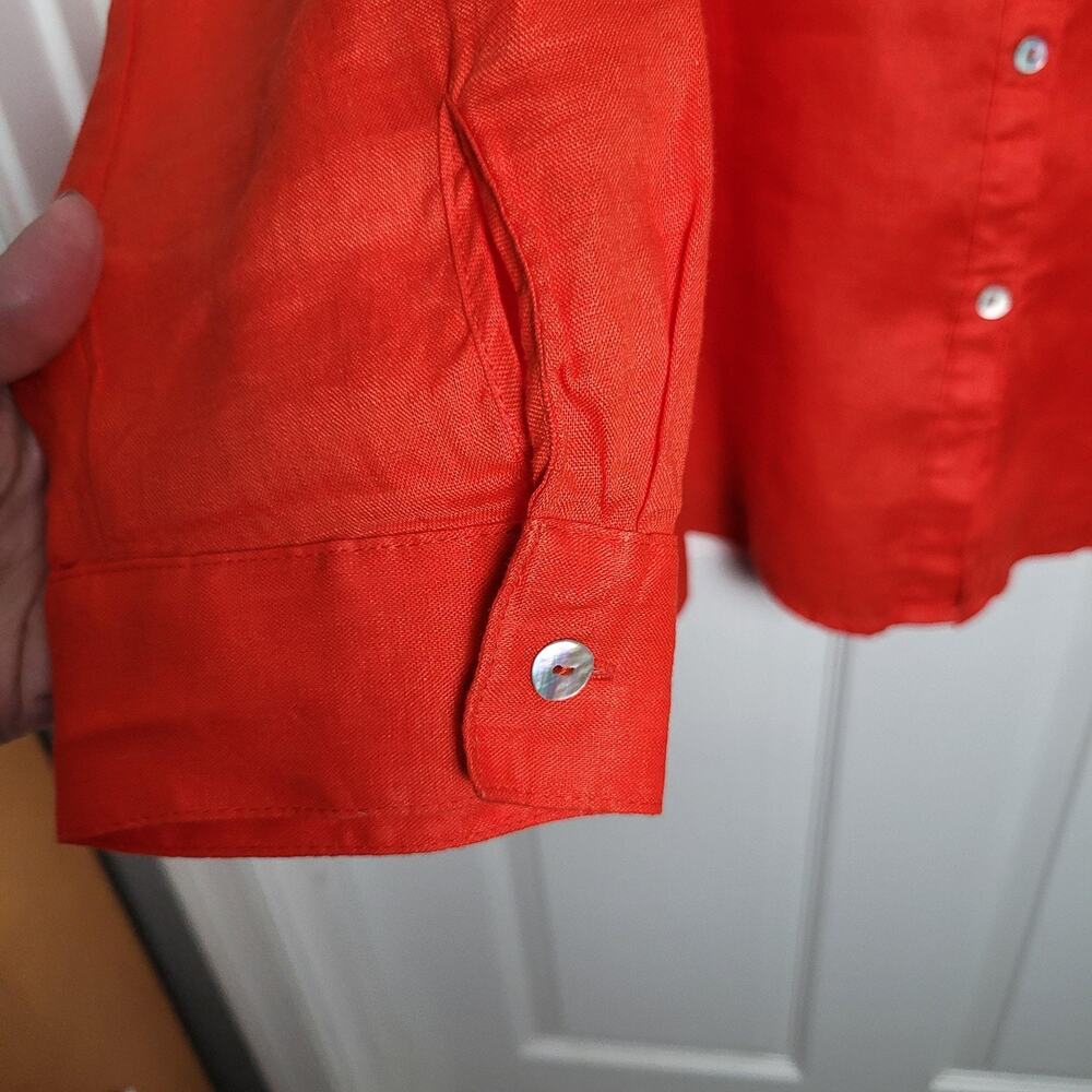 Magaschoni Shirt Top Womens Large Orange Linen Button Up Roll Tab Oversized - Picture 4 of 10